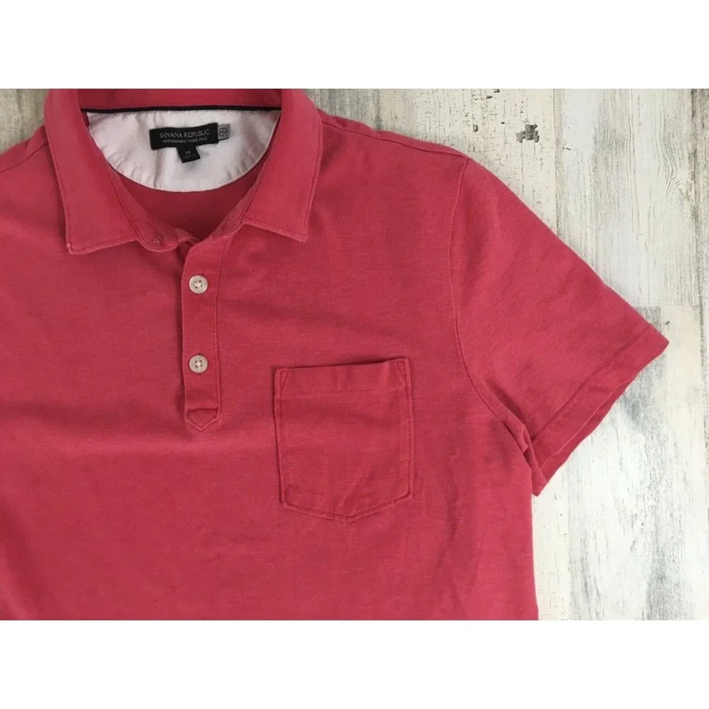 Banana Republic Performance Pique Polo Shirt Light Red Pink Mens M